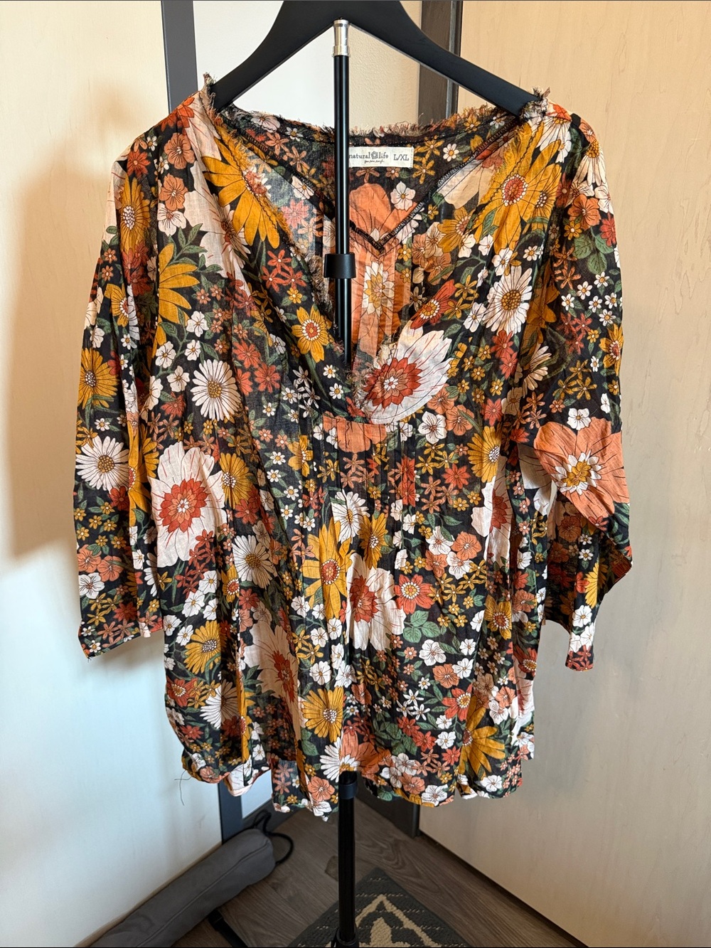NATURAL LIFE Floral V-Neck Tunic in a bag, Mustard & Rust (bag included)